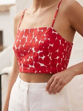 Banana Republic NWT Red White Print Smocked Crop Cami Top Size M Cotton